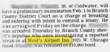 Coldwater Airport Inn - Jan 26 1983 Article (newer photo)